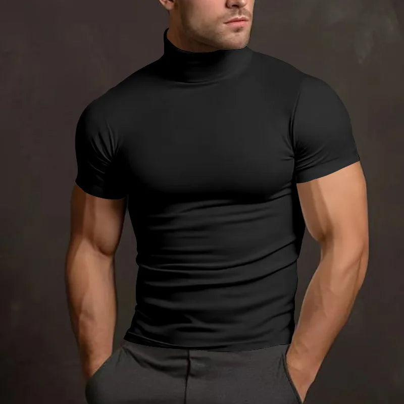 Elevate Your Style with Our 2024 Summer Solid Color Short-Sleeved Turtleneck T-Shirt for Men