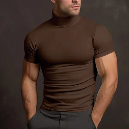Elevate Your Style with Our 2024 Summer Solid Color Short-Sleeved Turtleneck T-Shirt for Men