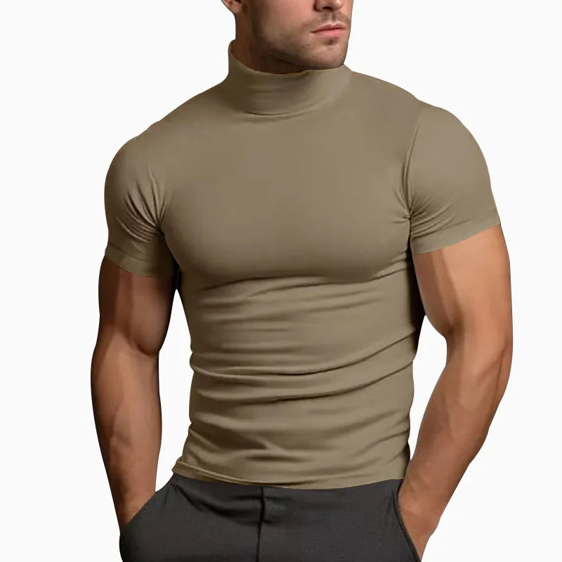 Elevate Your Style with Our 2024 Summer Solid Color Short-Sleeved Turtleneck T-Shirt for Men