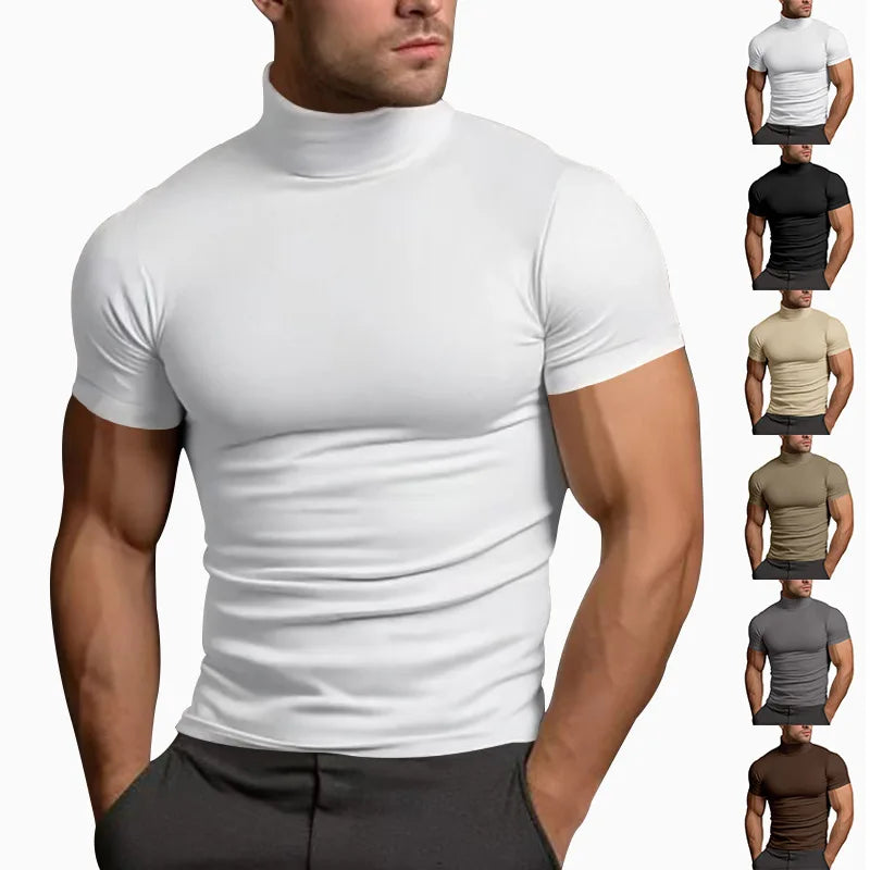 Elevate Your Style with Our 2024 Summer Solid Color Short-Sleeved Turtleneck T-Shirt for Men