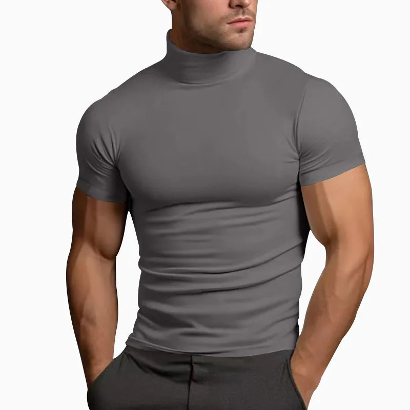 Elevate Your Style with Our 2024 Summer Solid Color Short-Sleeved Turtleneck T-Shirt for Men