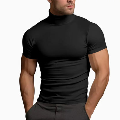 Elevate Your Style with Our 2024 Summer Solid Color Short-Sleeved Turtleneck T-Shirt for Men