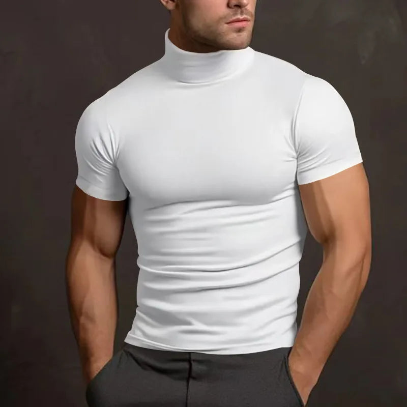 Elevate Your Style with Our 2024 Summer Solid Color Short-Sleeved Turtleneck T-Shirt for Men