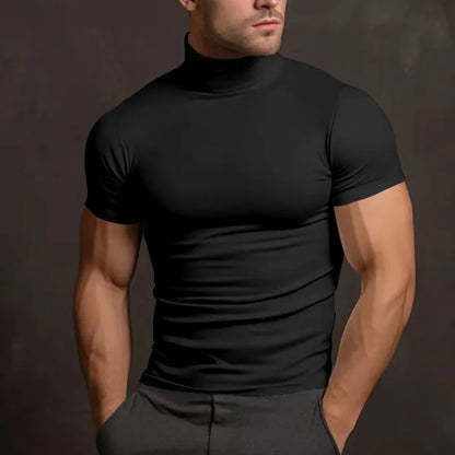 Elevate Your Style with Our 2024 Summer Solid Color Short-Sleeved Turtleneck T-Shirt for Men