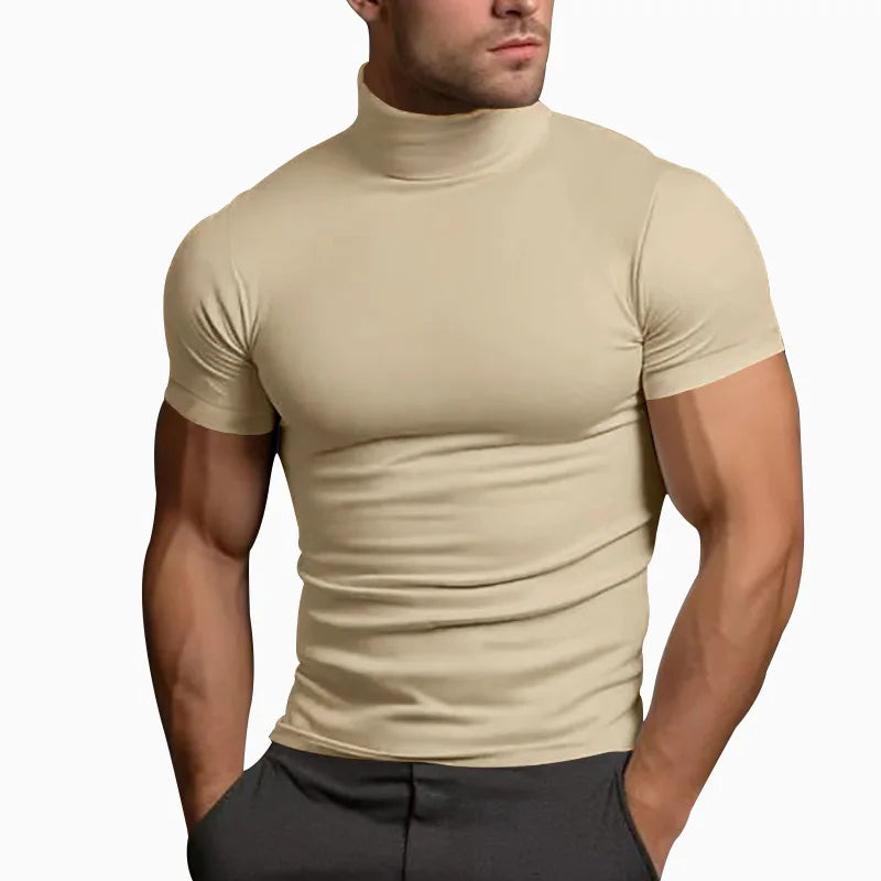 Elevate Your Style with Our 2024 Summer Solid Color Short-Sleeved Turtleneck T-Shirt for Men